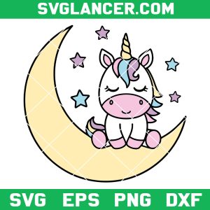 Cute Magical Unicorn On Moon