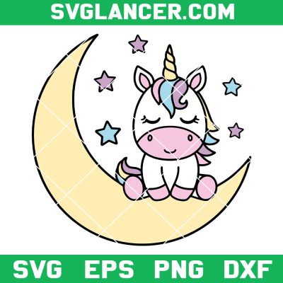 Cute Magical Unicorn On Moon